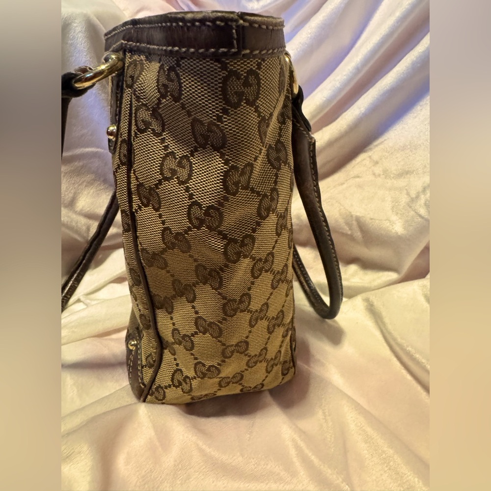 Gucci Tote GG Supreme Canvas Tote Vintage Small Monogram Brown Leather Trim COA - Picture 4 of 11